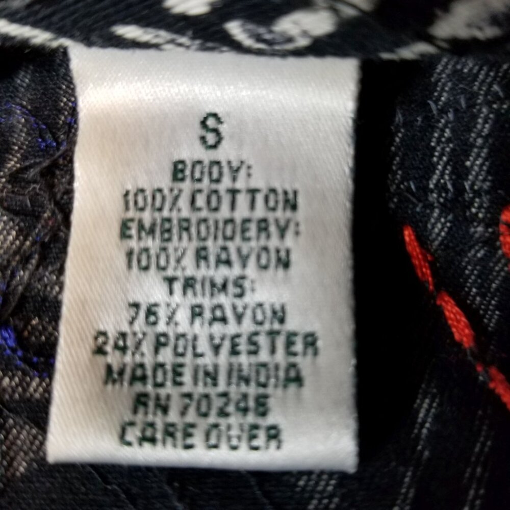 LAURA ASHLEY Ribbon Sequin Accents Leaf Design Denim Jacket Black Small ~ 4450 - Picture 7 of 8